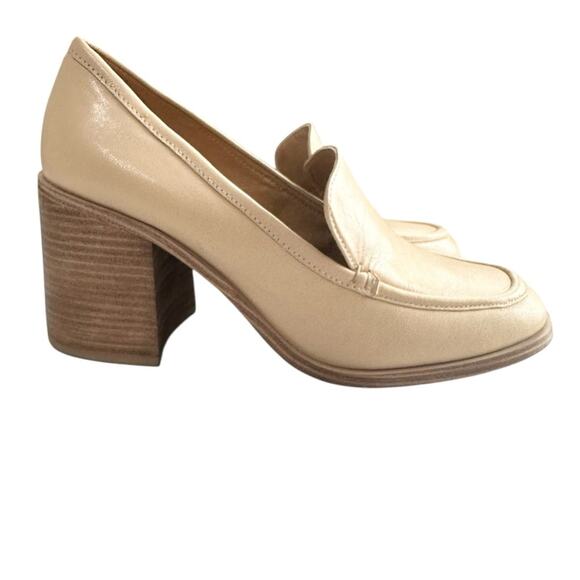 Crown Vintage Caitlun Pump Leather Cream Block Heel Loafers Size 10 Preppy - Picture 8 of 15